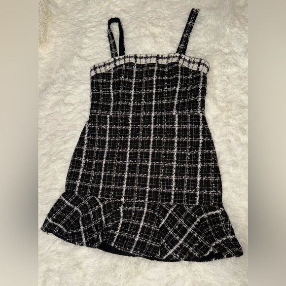 NWOT revolve Alice and Olivia Kaidra Tweed Dropwaist flare Mini Dress sz 12 - Picture 2 of 6